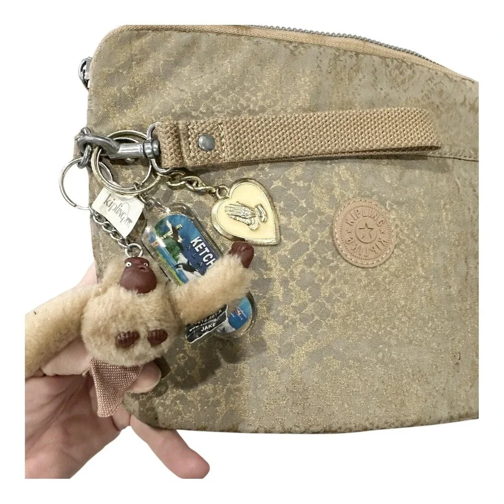 KIPLING Gold Snakeskin Padded Velvet Lining iPad Tablets Zip Case w Monkey Charm